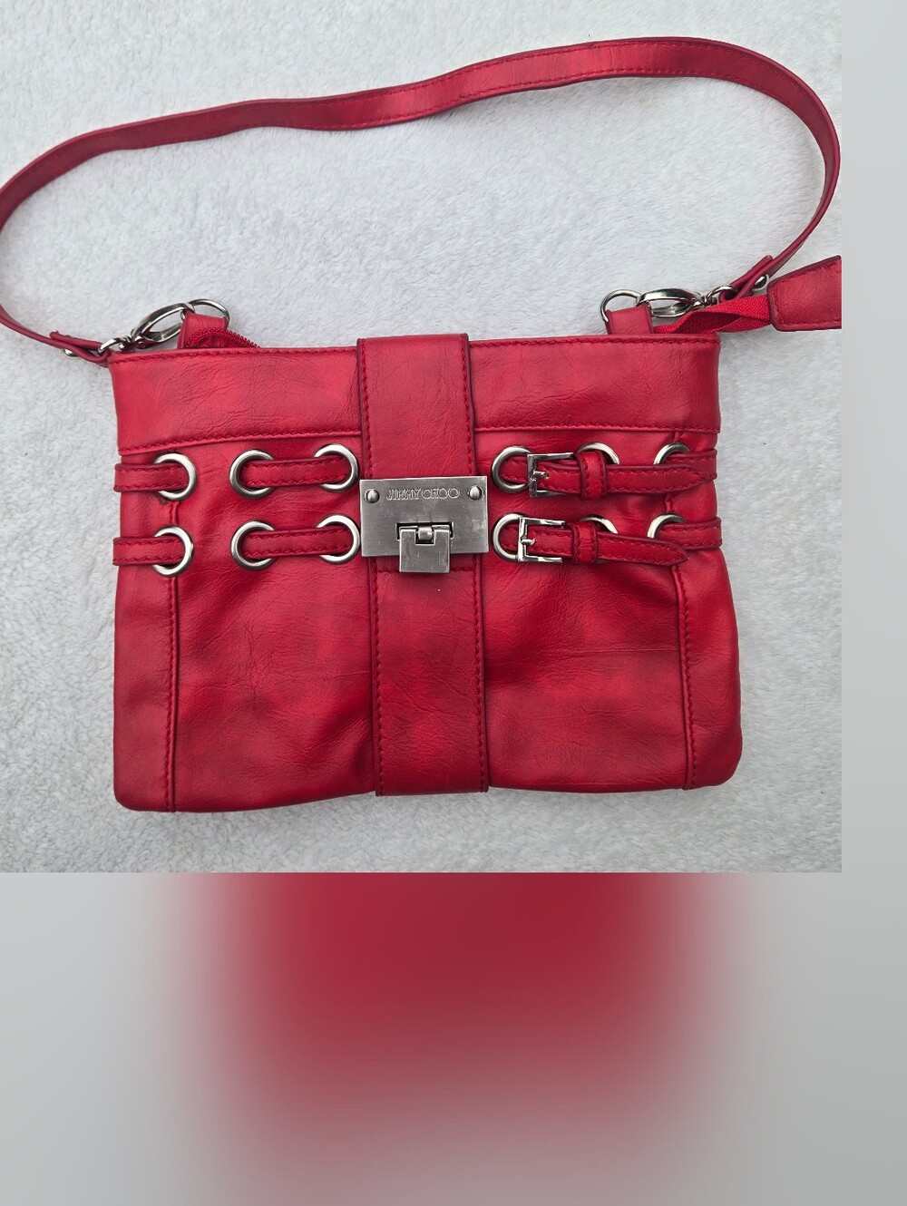 Jimmy Choo Vintage Red Shoulder Clutch Bag Silver Hardware